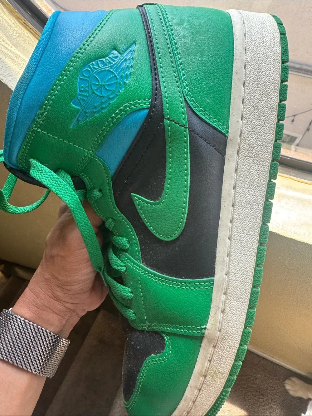 Jordan Kids High-Top Sneakers in Green and Blue with Black Accents